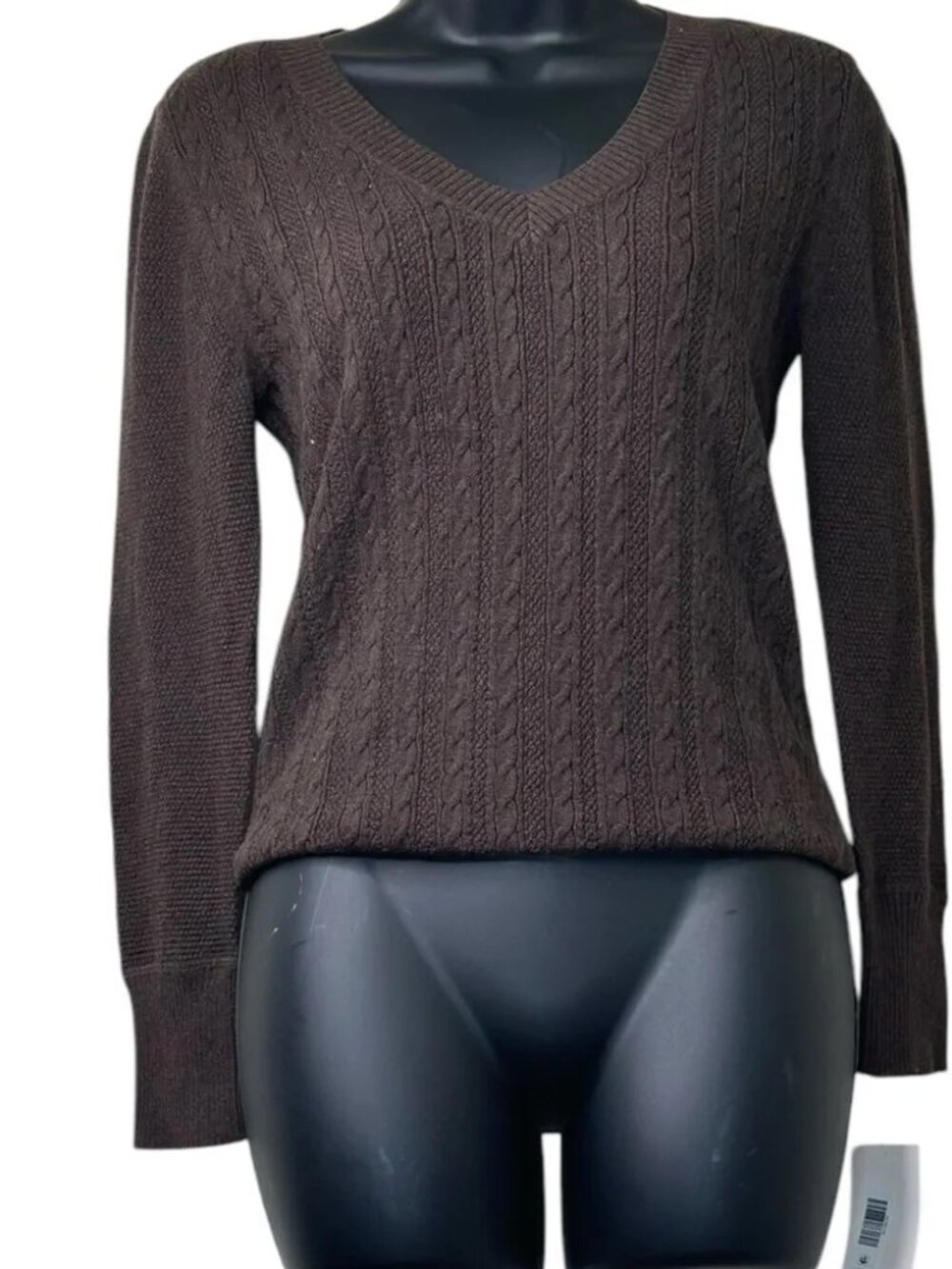 Caslon Women's Brown Cable Knit V-Neck Pullover Sweater Size Small